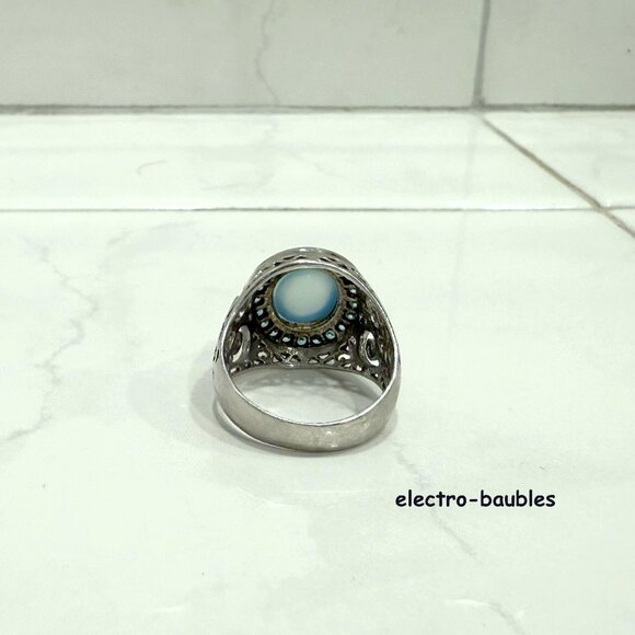 JTV 925 Sterling Silver Filagree Blue Chalcedony & Blue & White Topaz Ring Sz 8 - Picture 7 of 11
